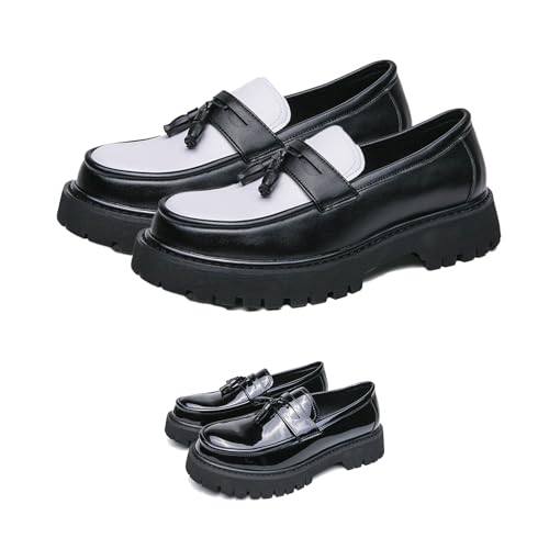Slip-on Round Toe Thick-Soled Loafers Non-Slip Low-top Penny Shoes for Business Casual Dress up Prom