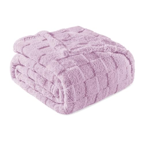 Exclusivo Mezcla Fleece Throw Blanket for Couch,Super Soft and Warm Lightweight Checkered Pattern Blankets for All Seasons, 127x152 CM, Light Purple Blanket