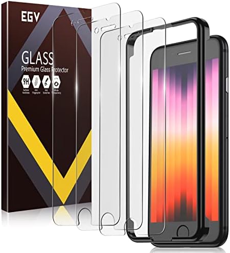 EGV 3 Pack Screen Protector Compatible with iPhone SE 2022/2020, iPhone 6/7/8, iPhone SE 3/2 Tempered Glass, Easy Installation, 9H Shatterproof Protection (4.7 inch)