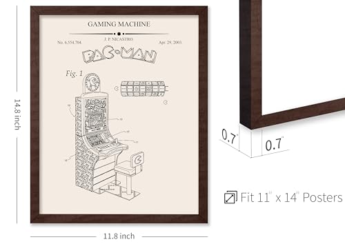 Monem Art 4-Piece Gaming Machines Blueprint Poster - Game Patent Print - Arcade Art - Skee Ball Art - Technical Drawing Art - Foosball Art - Great Office or Bar Decor, 11x14 Brown Framed - Thumbnail 2