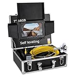 Cámara de alcantarillado autonivelante de 100 pies, 17.8 cm HD 16 GB JQKJCAM Drain Scope Pipe Snake Cámara impermeable con contador de 12 metros de luz, cámaras de inspección de línea de