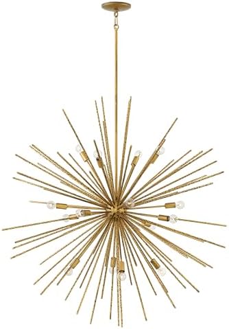 Hinkley Fredrick Ramond Tryst Sixteen Light Large Orb Chandelier, Mid-Century Modern, (1) 6-in and (2) 12-in Down Rods, Hammered Stems, Burnished Gold Finish