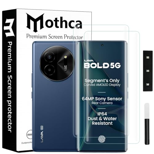 Image of Mothca Curved UV Tempered Glass Screen Protector for Lava Bold 5G | Transparent | Pack of 2 | Borderless Full Screen Coverage with UV Installation Kit