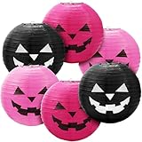 Blulu ハロウィンハンギングペーパーランタンセット パンプキンペーパージャックオーランタン ハロウィン不気味なホームパーティーデコレーション用 11.8 x 11インチ (ピンク、ブラック)