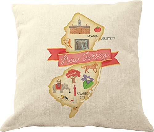DrupsCo New Jersey Pillow Covers 18x18 - Cotton Linen New Jersey Throw Pillow Case, New Jersey Decorative Pillow
