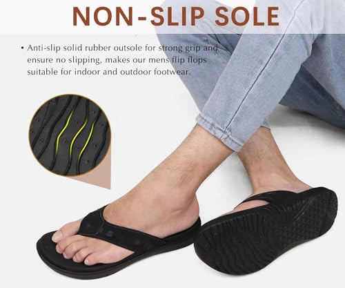 Image of KuaiLu Mens Sport Flip Flops Comfort Orthotic Thong Sandals with Plantar Fasciitis Arch Support Outdoor Summer Beach Size 7~15