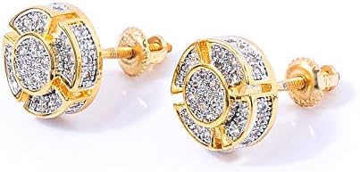 TOPGRILLZ 925 Sterling Silver Iced out CZ Premium Diamond Cluster Zirconia Round Screw Back Stud Earrings for Men Hip Hop Jewelry (Gold Small Circle)