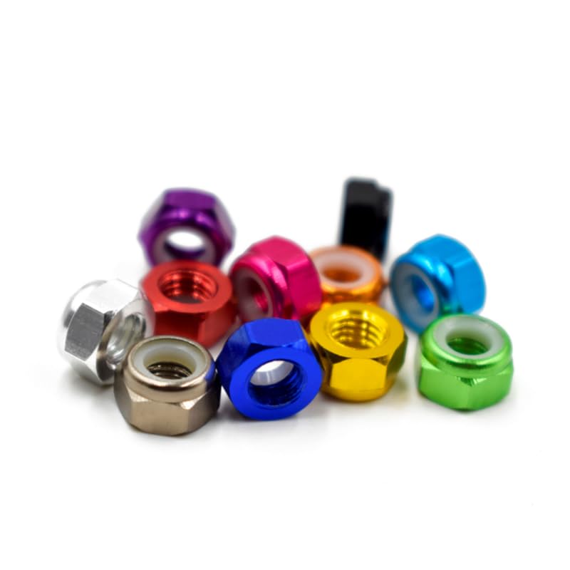 6063 Aluminum Alloy Nylon Anti-loosening nut 10 Pieces Anti-loosening Removal nut CNC Aluminum Locking nut M2 M3 M4 M5 M6 M8 （Gold,M6x1.0=10pcs）