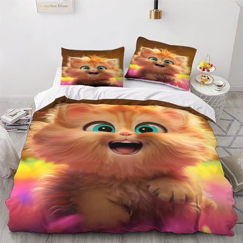 Housse de couette chat 220x240cm parure de lit 3 pièces douce
