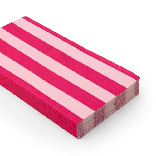 Image of Bonjour Fete Hot Pink Cabana Stripe Guest Towels, Pack of 20, 4.25x7.75 inch