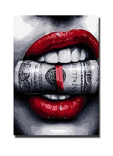 Serie de labios rojos: 【Lujo】-Núcleo de pintura en aerosol moderno a la moda, labios rojos sexys, estilo nórdico, decoración de habitación, pintura de pared, pintura de pared, juego de 3 (16 x 2