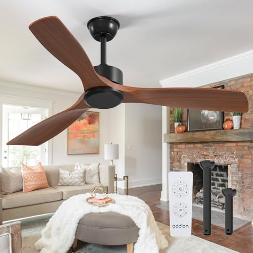 Image of addlon 1 Pack 52 inch Ceiling Fan No Light and Remote Control, Reversible, 3 Wood Blades, 6 Speeds, Noiseless, Indoor /Outdoor Black Walnut Ceiling Fan for Bedroom Shop Patio Gazebo Farmhouse
