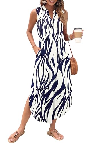 Image of AUSELILY Womens Summer Casual Maxi Dresses 2026 Sleeveless Long Beach Dresses V Neck Loose Sundresses with Side Split Pockets