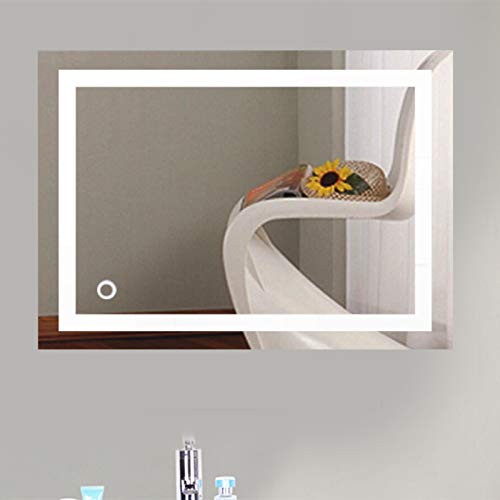 meihe Miroir Mural,Miroir de Salle de Bain Rectangulaire LED,Miroir de Salle de Bain LED,avec éclairage LED,Miroir Cosmétiques avec Commande par Effleurement/Anti-buée-50 * 70cm