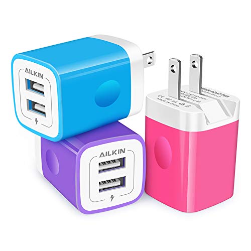 3Pack AILKIN Fold Wall Charger, USB Charging Plug, AC Adapter Cube Fast Charging Block Box for iPhone Air 17 Pro Max/16Plus/16 Pro/16/15/14/13/12 mini/SE/11Pro Max/XS/XR Plus, Galaxy LG Moto