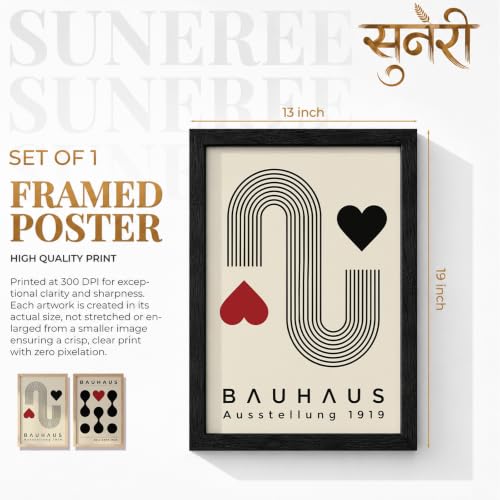 Image of Suneree Bauhaus Wall Art Set of 2 Framed Paintings | Geometric Abstract Modern Art Poster Black Red | Living Room Office Contemporary Home Decor (Art 14, 13x19 Inches, Black)