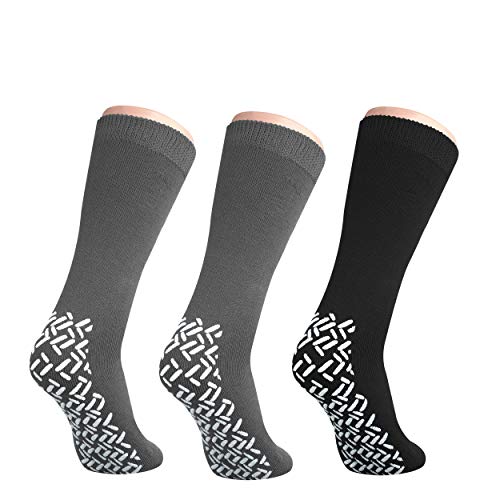 Nobles Non-Skid Bariatric Slipper Socks - XXXL Extra Wide Socks, Diabetic Socks for Men and Women - Hospital Socks for Swollen Feet, Edema Socks, Diabetes Socks - 3 Pairs, 2 Grey 1 Black