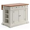 Homestyles Americana Kitchen Island with Wood Top and Drop Leaf Breakfast Bar, Storage with Drawers and Adjustable Shelves, 50 Inch Width, 49.75 inches, Off White