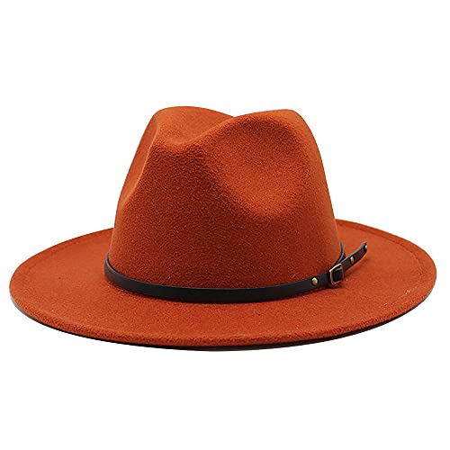 YCMI Women Belt Buckle Fedora Hat Retro Wide Brim Floppy Panama Hat Belt Buckle Wool Fedora Hat