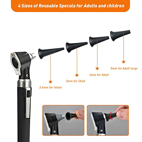 Scian Otoscope イヤスコープ ライト付き 耳の感染検知器 ポケットイヤーチェッカーキット 3倍拡大レンズ&8つのスペキュラムチップ付き 子供、高齢者、犬、家庭での使用(ブラック)