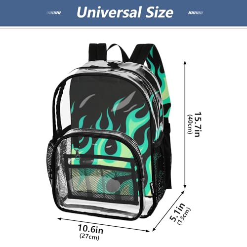 Flowing Fire Giraffe Green Clear Backpack For School Clear Book Bag For Boys Seethrough PVC For4