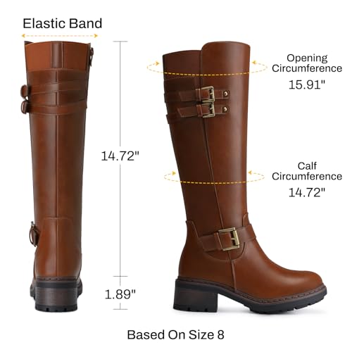 SHIBEVER Women's Knee High Boots: Round Toe Side Zipper Motorcycle Riding Boots - Low Block Heel Tall Fall Boots 20252