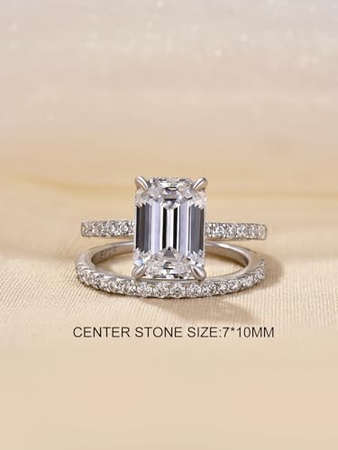 3.0CT Emerald Cut Bridal Wedding Ring Set for Women,S925 Silver AAAAA Grade CZ Elegant Engagement Ring & Wedding Band2