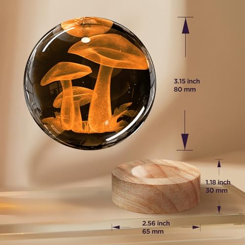 Image of 3D Crystal Ball Night Light with Wooden Base, Mushroom Glass Ball Lamp with 16 Colors and Remote Control - Cool Desk Decor Gift for Kids and Friends