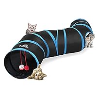 Pawaboo Katzenspielzeug, S Förmiger Katzentunne mit Ball und Glocken Faltbar Rascheltunnel Katze Katzentunnel für Hunde Welpeln Kaninchen und Kleintiere Haustier, Schwarz und Himmelblau