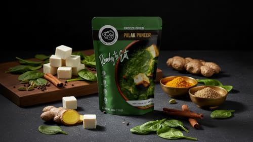 Image of FzyEzy Freeze-Dried Palak Paneer | Authentic Indian Spinach & Cottage Cheese Curry | Ready-to-Eat Meal | Gluten-Free, Preservative-Free | Real Taste & Aroma | 50g Pack