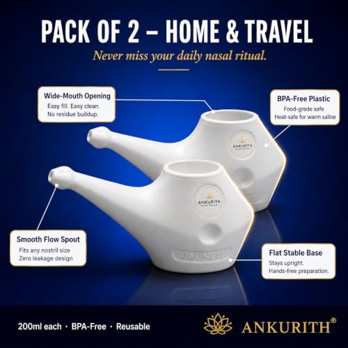 Image of Jal Neti Pot Plastic 200ml (Pack of 2) | BPA Free Nasal Cleansing Pot for Sinus Relief | Ayurvedic Jal Neti Kriya | Easy Flow Ergonomic Design | Rust Free, Reusable & Travel Friendly