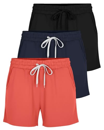 Image of Real Essentials 3 Pack: Womens Ultra-Soft Athletic Lounge Casual Sweat Shorts with Pockets (Available in Plus Size)
