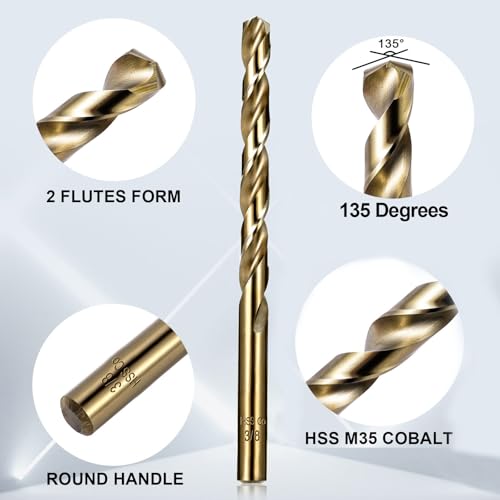 Cobalt Drill Bit Set for Hardened Metal and Stainless Steel, 99Pcs M35 High Speed Steel Twist Jobber Metal Drill Bits 1/16"-3/8", with Plastic Index Storage Case