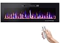 BETELNUT 50" Electric Fireplace Wall Mounted and Recessed w/144 Combination Colors & 5 Brightness,750/1500W Fireplace Heater w/Timer,Low Noise,Remote Control & Touch Screen,Log Set & Crystal Option