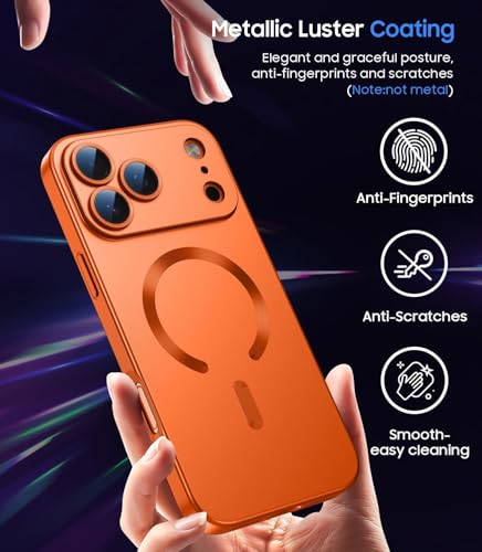 Image of DIZORO Magnetic Case for (iPhone 17 Pro Max) Case [Compatible with MagSafe][Built-in Camera Lens Protector] Slim Bumper Shockproof Metallic Luster Back Cover Phone Case - Cosmic Orange