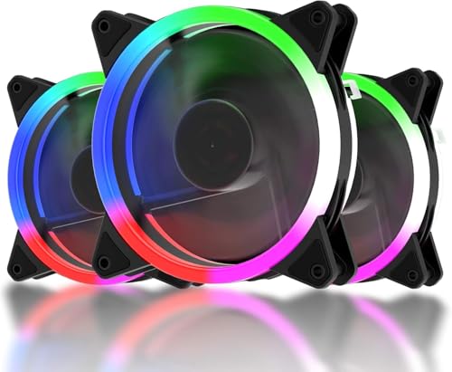 upHere 120mm LED Silent Fan for Computer Cases, CPU Coolers, and Radiators Ultra Quiet,Triple Pack Colorful Case Fan,F03