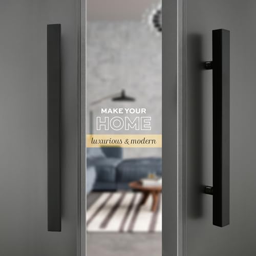 Image of LAPO 18 inch Stainless Steel Square Door Handle for Main Door, Wooden & Glass Door Pull Push Handle, Main Door Handle (Hole to Hole Size 300 mm,Pack of 1) Black Finish | 3 Years Warranty