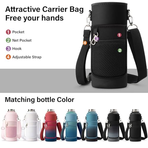 Insulated Water Bottle | Thickened Stainless Steel Vacuum Metal | Portable Sports Water Jug for Gym and Hiking with Straw, Carrier Bag, Handle Strap | BPA-Free 40 oz
