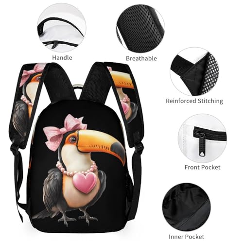 Toucan Wearing Pearl Necklace Printed Backpack with Lunch Box Bag Pencil Case Pouch 3pcs Daypack Set for Women Men3