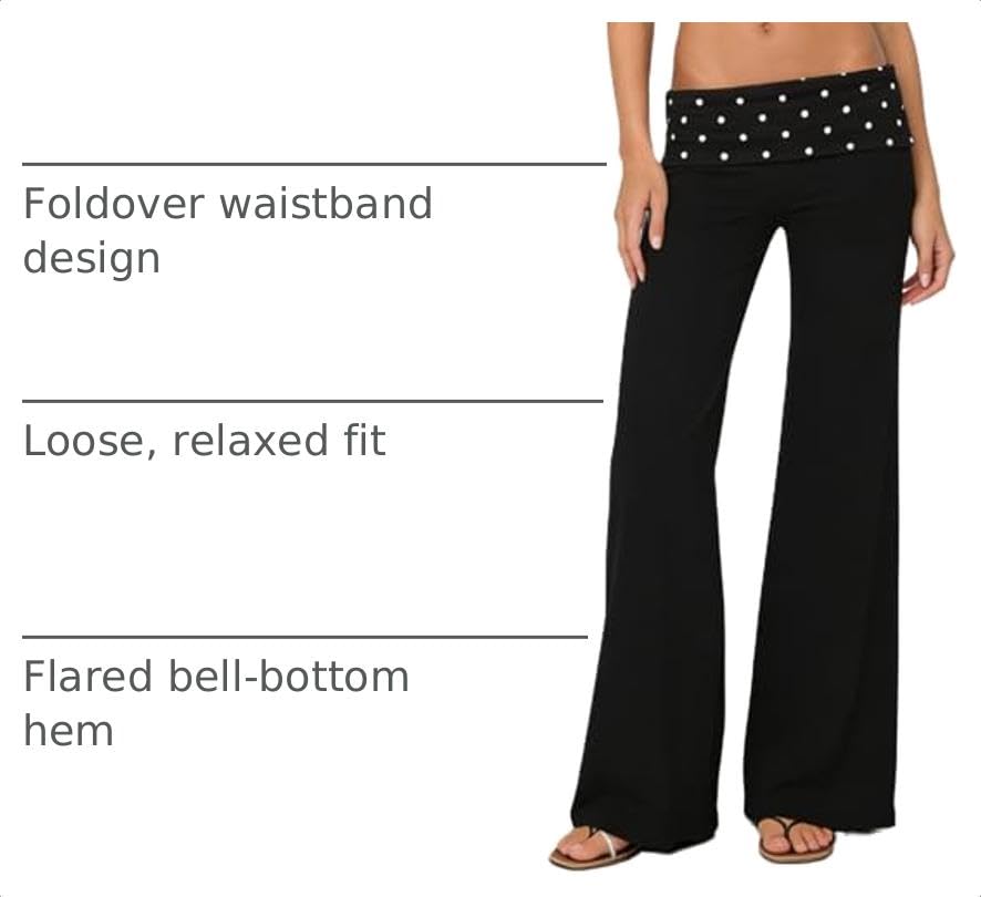 Image of Lounge Yoga Pants for Women Fold Over Low Waist Wide Leg Bell Bottoms