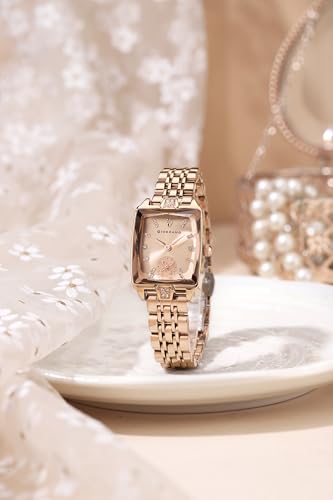 Image of Giordano Analog Watch for Women - Rectangular Dial, Crystal Hour Markers and Rose Gold Stainless Steel Strap