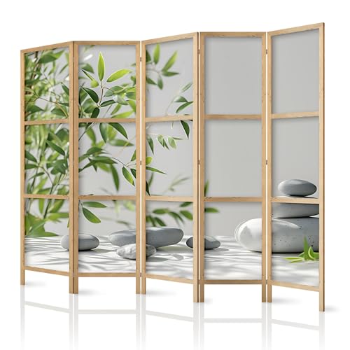 framed concept - Paravent séparateur de pièce en bois 225x172 cm, 5 parties, unilatéral, style oriental