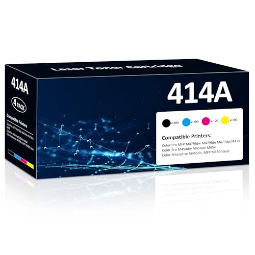414A Toner Cartridges 4 Pack Compatible with HP 414A W2020A 414X W2020X Toner (with Chip) Works for Pro MFP M479fdw M454dw M454dn M455dn M479fdn Printer (1BK+1C+1M+1Y)