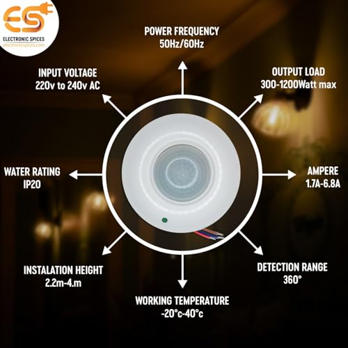 Image of Electronic Spices 200W /1200W Infrared Motion Sensor Switch | 100-265 AC Sensor Switch | with 6 Meter Detection Range | Auto Light Control