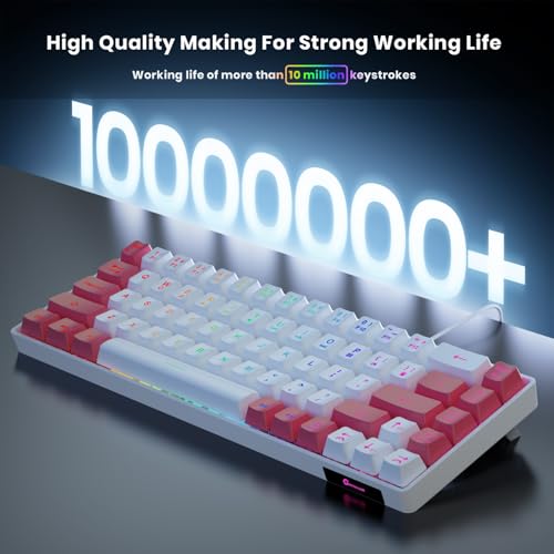 Image of GEODMAER 65% Gaming Keyboard, LED Backlit Mini Wired Keyboard, Ultra-Compact Anti-Ghosting No-Conflict 68 Keys Membrane Gaming Wired Keyboard for PC Laptop Windows Gamer(White-Pink)