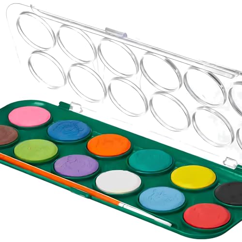 Supertela Artefatos de Madeira - Aquarela Leonora, 12 Cores com Pincel, Estojo 22 x 9,5cm, Pastilhas 3cm, Solúvel em Água