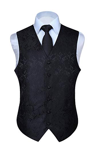 Image of HISDERN Mens Vest Tie Set 3PC Formal Waistcoat Paisley Floral Jacquard Necktie Pocket Square Suit Vests Wedding Party