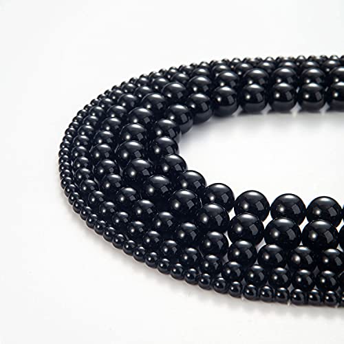 Image of 100Pcs Natural Stone Beads 8mm Black Oynx Round Gemstone Loose Beads with Elastic Bracelet String for Bracelets Necklace Jewelry Making