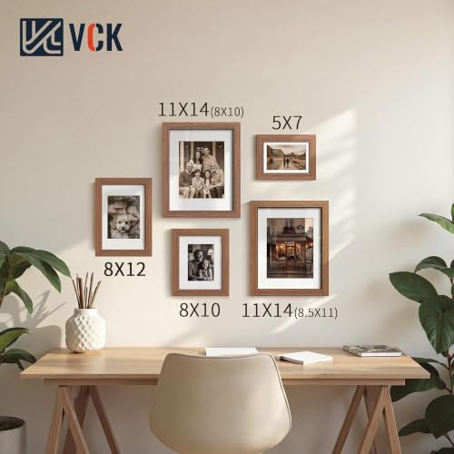 Image of VCK 8x12 Picture Frame 5 Pack, Walnut Exclusive Wood, HD Glass, for Photo