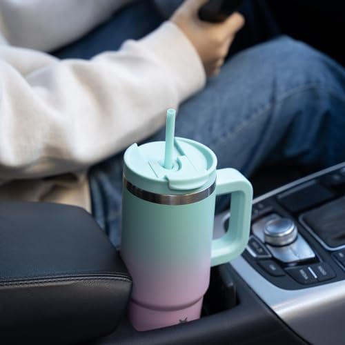Image of BJPKPK 30 oz Stainless Steel Tumbler With Handle Insulated Tumblers With 2 Straw Travel Coffee Mug With Lid,Bubble Gum